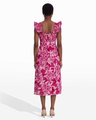Smocked Midi Dress with Ruffle Sleeves - Anne Klein VIBRANT PINK MULTI