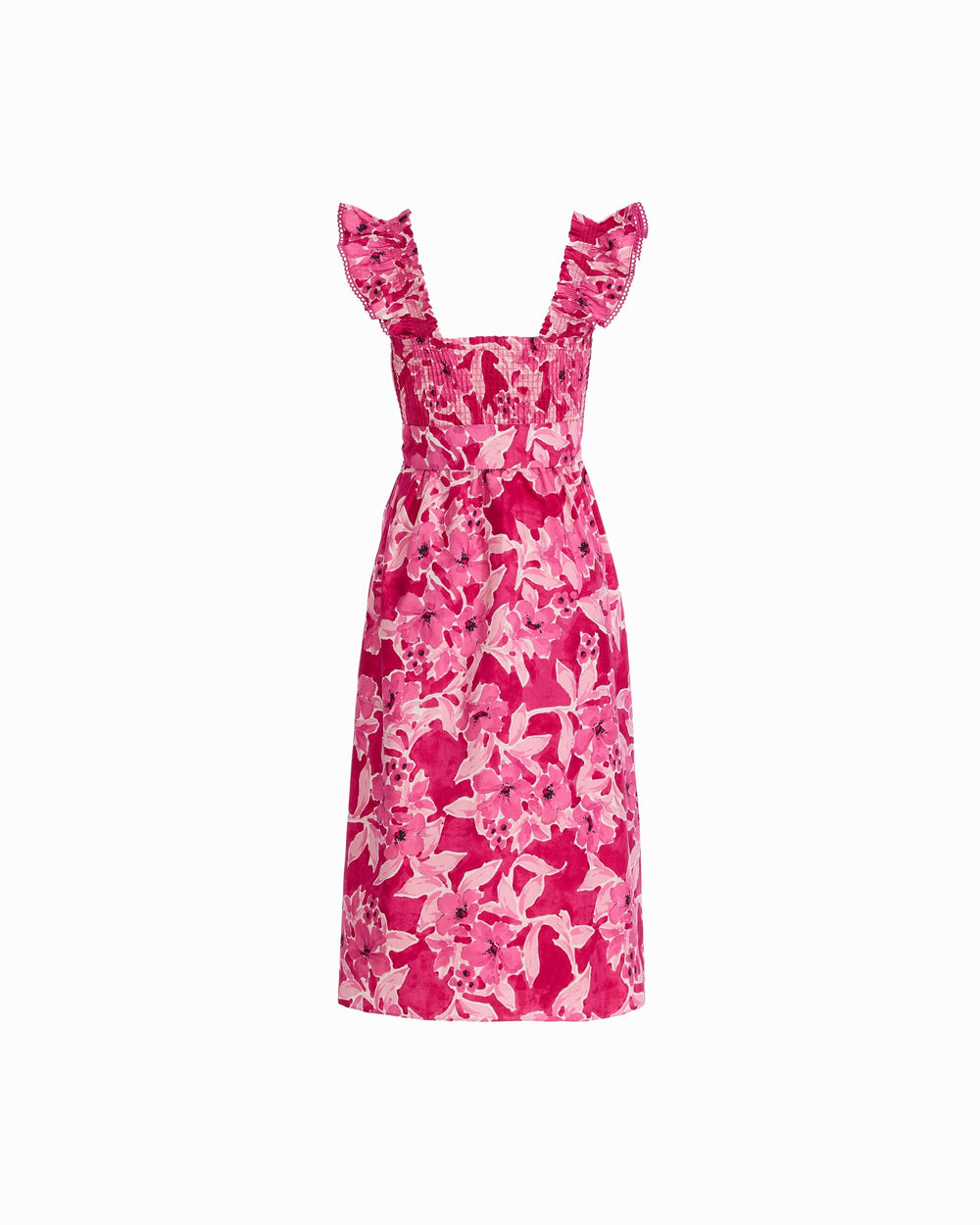 Smocked Midi Dress with Ruffle Sleeves - Anne Klein VIBRANT PINK MULTI