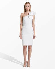 One Shoulder Sheath Dress with Ruffle - Anne Klein CRISP WHITE