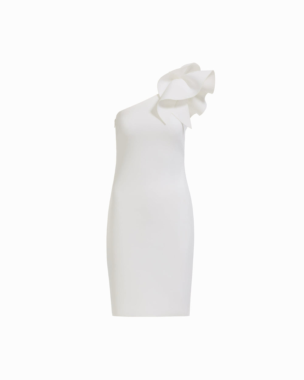 One Shoulder Sheath Dress with Ruffle - Anne Klein CRISP WHITE