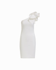 One Shoulder Sheath Dress with Ruffle - Anne Klein CRISP WHITE