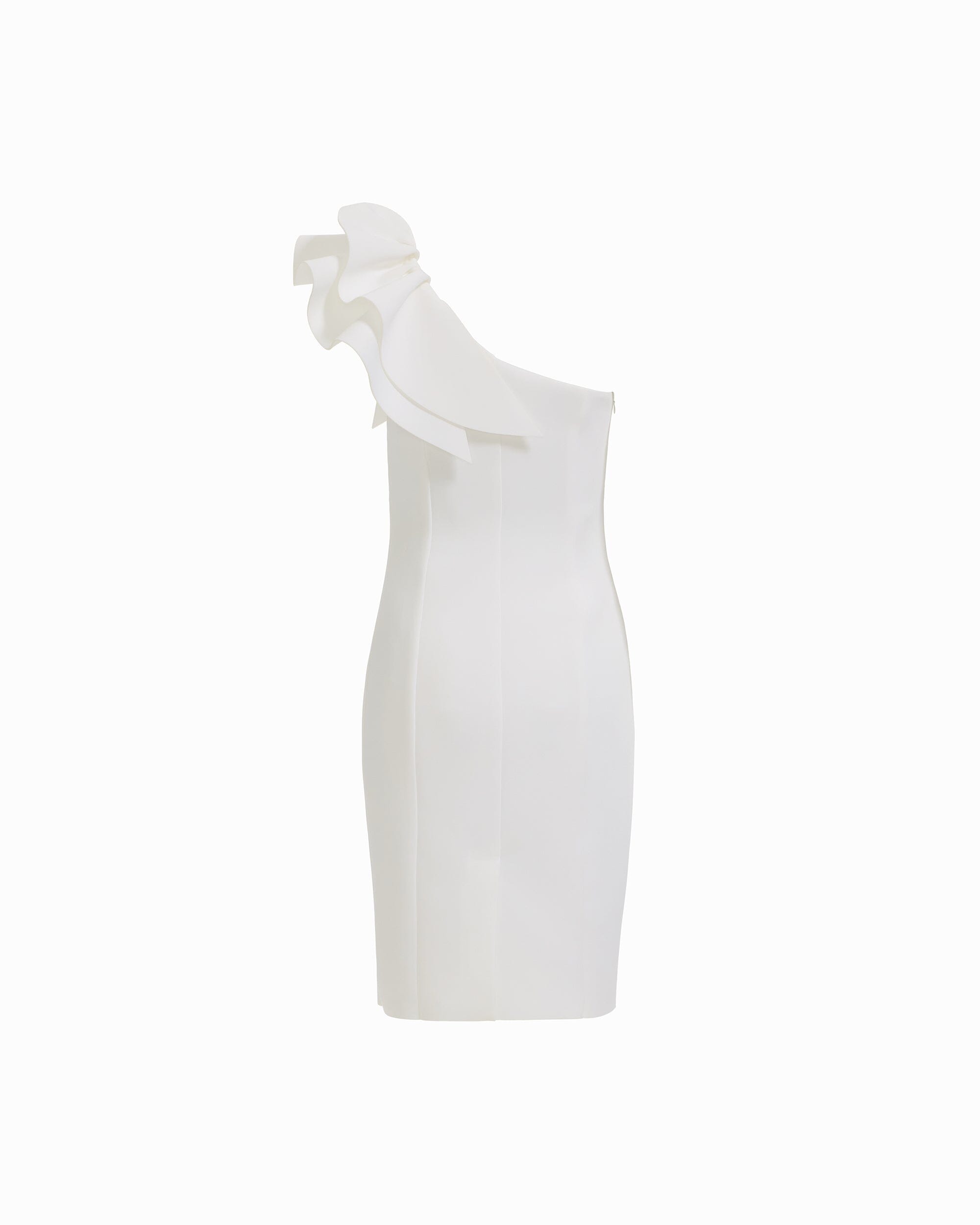 One Shoulder Sheath Dress with Ruffle - Anne Klein CRISP WHITE