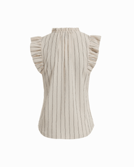 Flutter Sleeve Split Neck Top in WHITE DOVE / ANNEBLACK - Anne Klein WHITE DOVE/ANNEBLACK