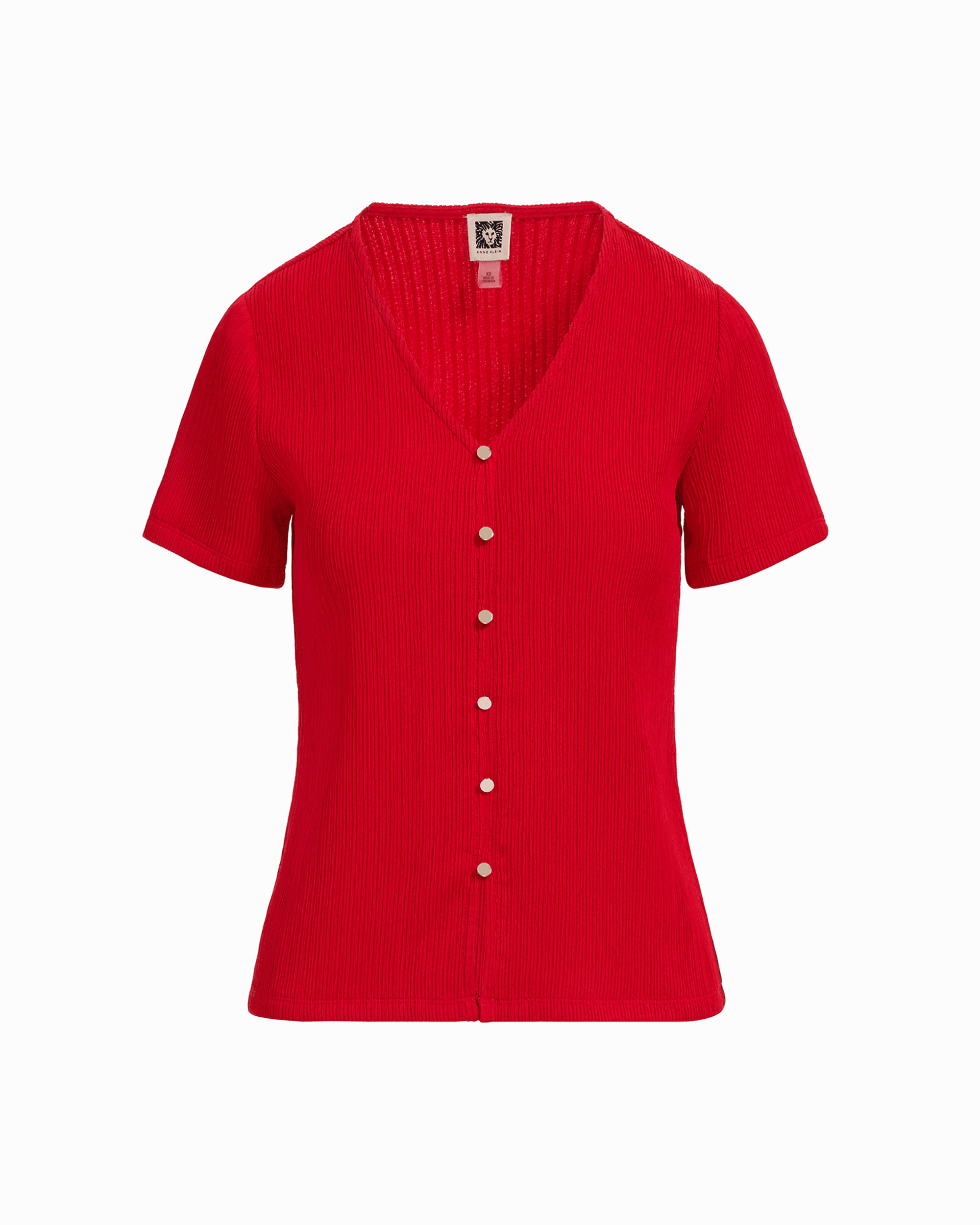 Short Sleeve V-Neck Knit Top in BEGONIA RED - Anne Klein BEGONIA RED