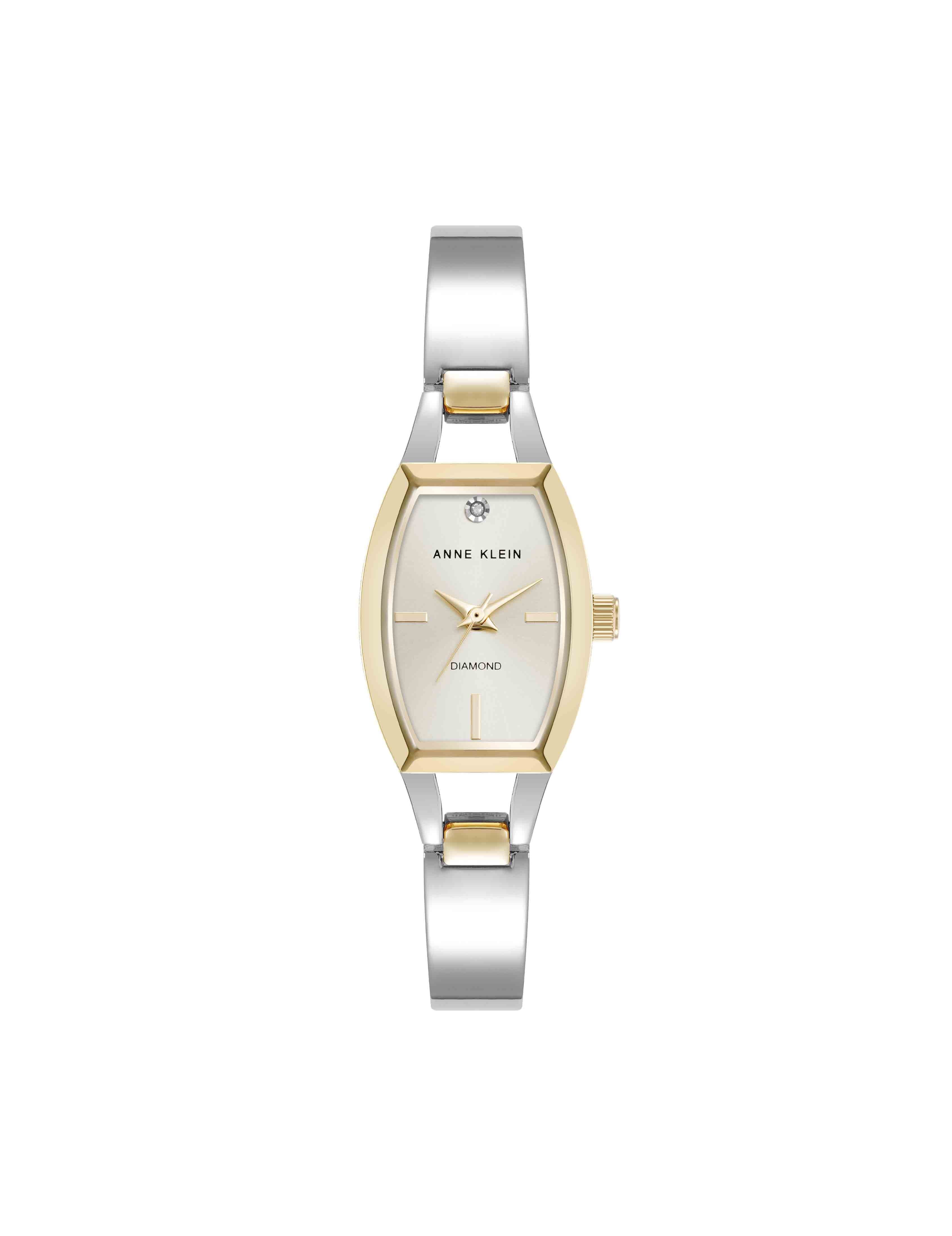 Cushion Case Bangle Watch with Diamond Accent - Anne Klein Silver-Tone/Gold-Tone