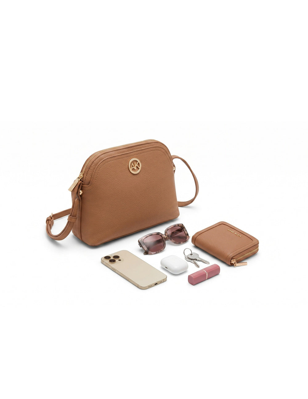 Dome Crossbody Bag with Detachable Card Case - Anne Klein Mocha