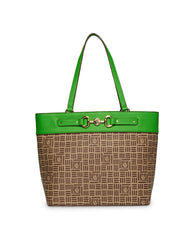 Large Lion Logo Tote Bag - Anne Klein Cream Brown Lion Logo/Grass Green