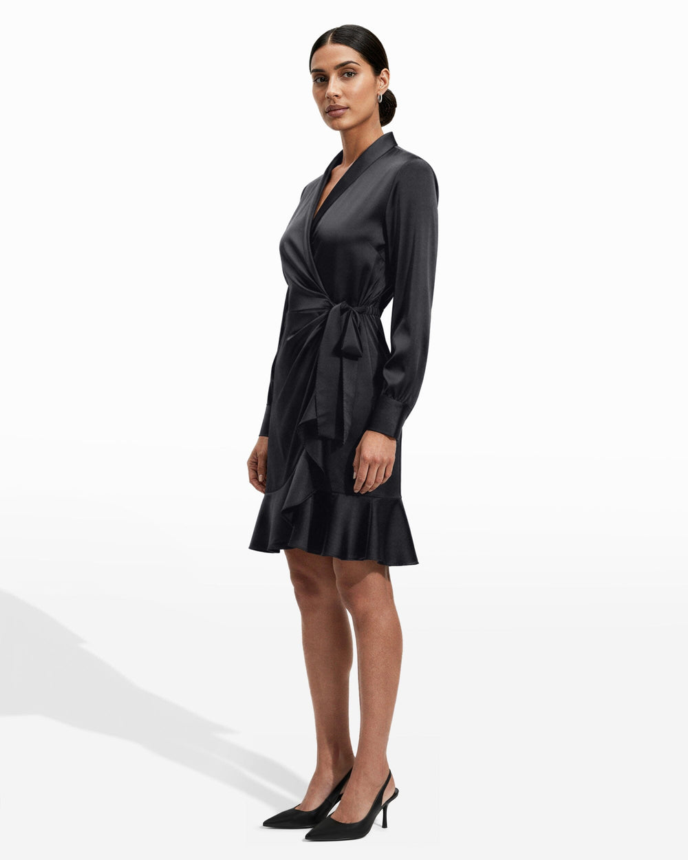Shawl Collar Faux Wrap Dress - Anne Klein Anne Black
