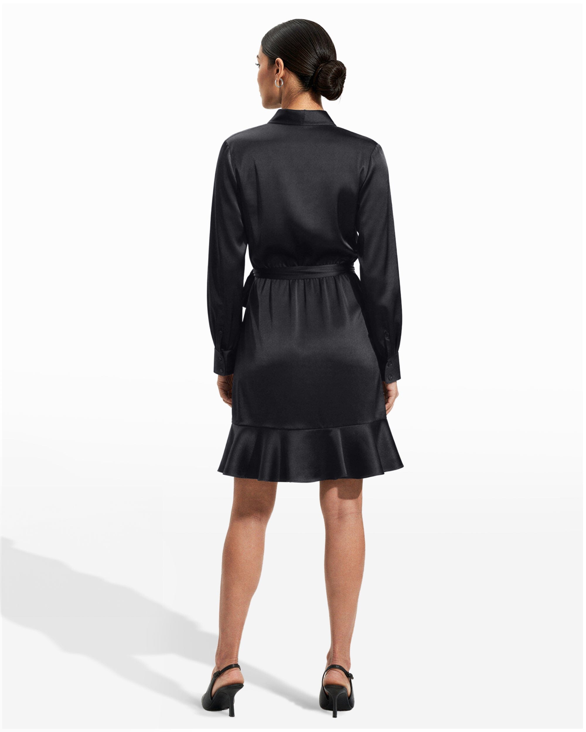 Shawl Collar Faux Wrap Dress - Anne Klein Anne Black