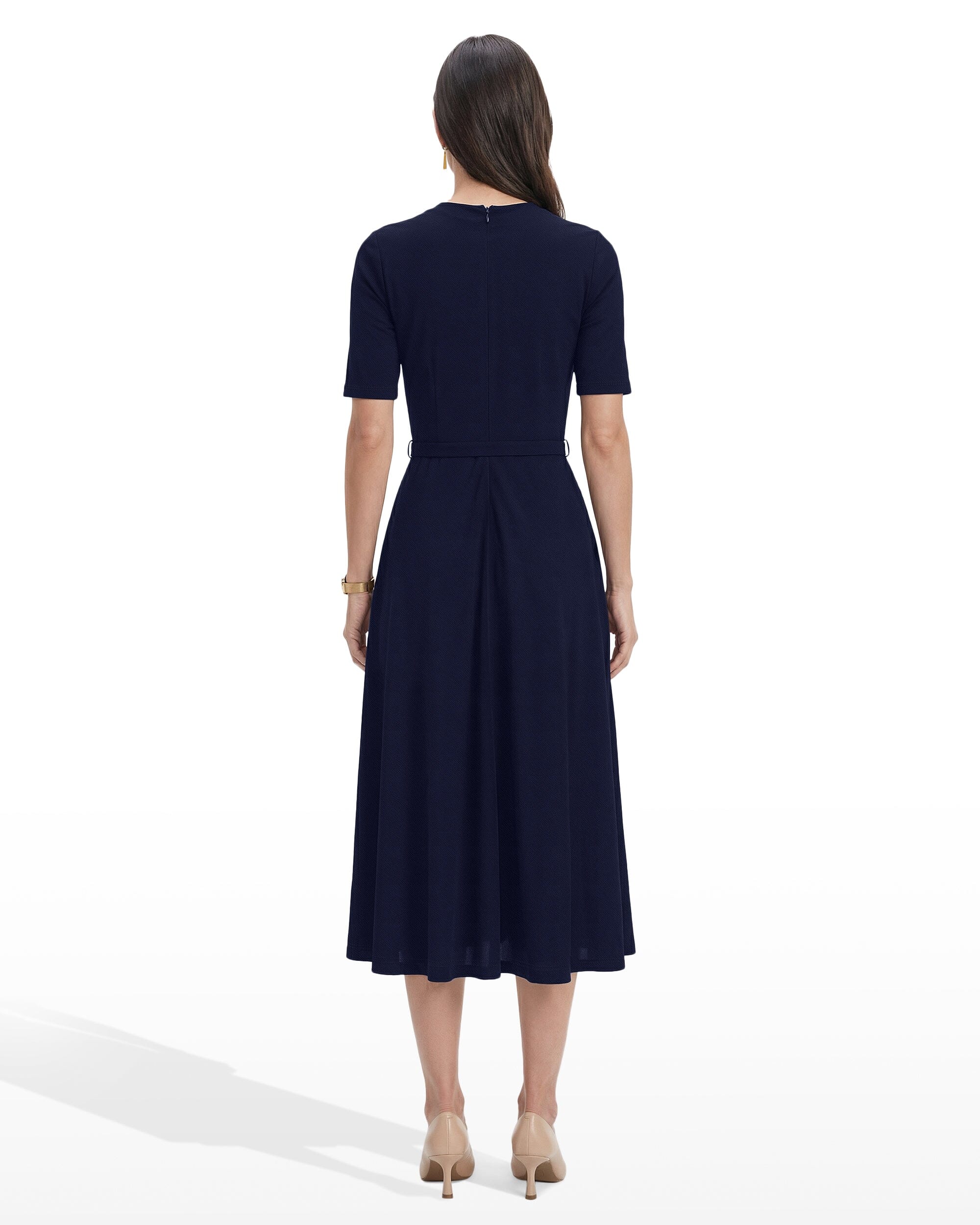 Twist Neck Fit and Flare Midi Dress - Anne Klein DEEP NAVY
