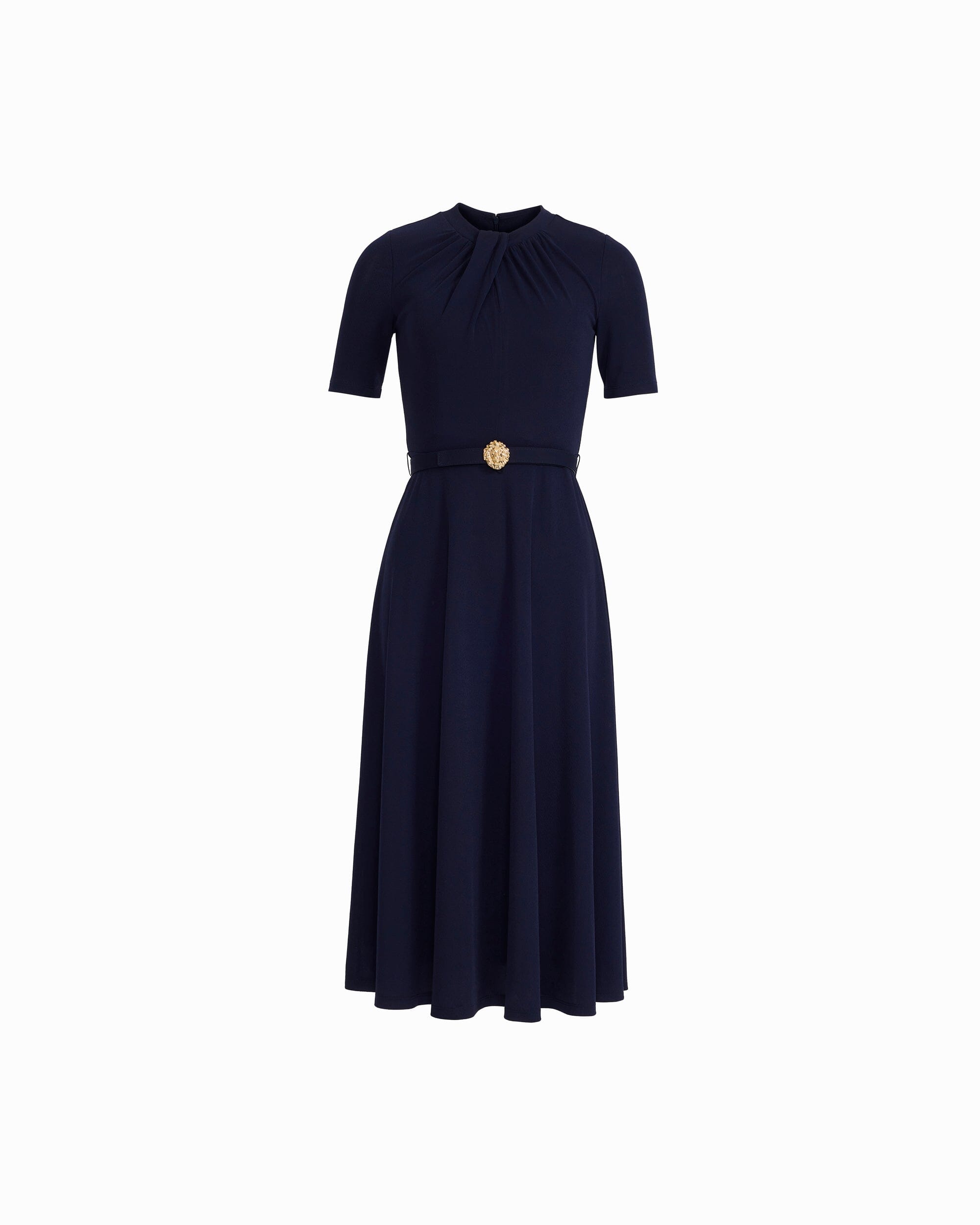 Twist Neck Fit and Flare Midi Dress - Anne Klein DEEP NAVY