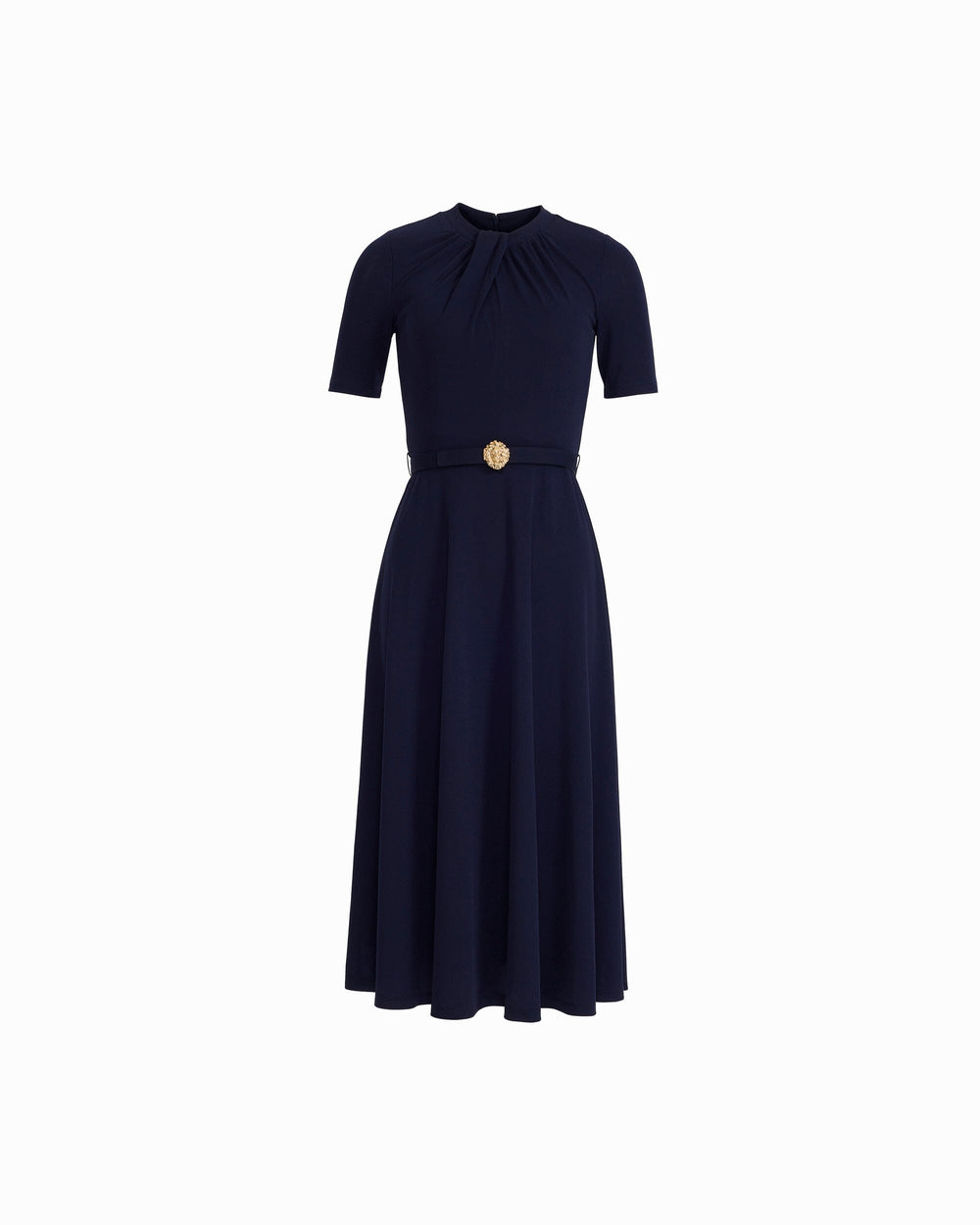 Twist Neck Fit and Flare Midi Dress - Anne Klein DEEP NAVY