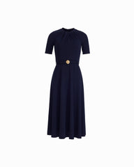 Twist Neck Fit and Flare Midi Dress - Anne Klein DEEP NAVY