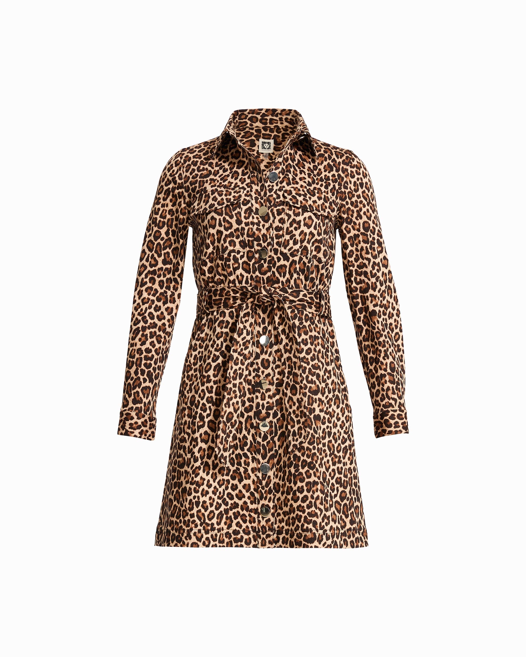 Long Sleeve Leopard Print Button Down Dress - Anne Klein Anne Black Multi