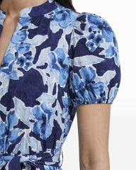 Puff Sleeve A-line Midi Dress - Anne Klein SANTORINI BLUE MULTI