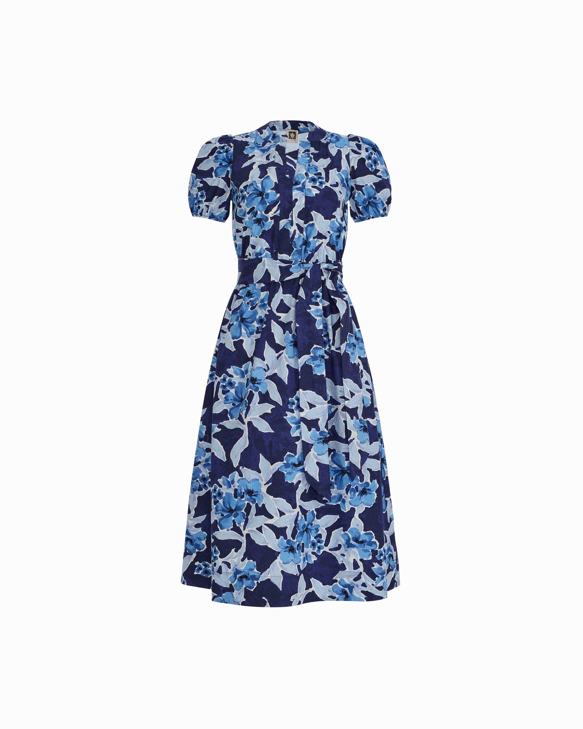 Puff Sleeve A-line Midi Dress - Anne Klein SANTORINI BLUE MULTI
