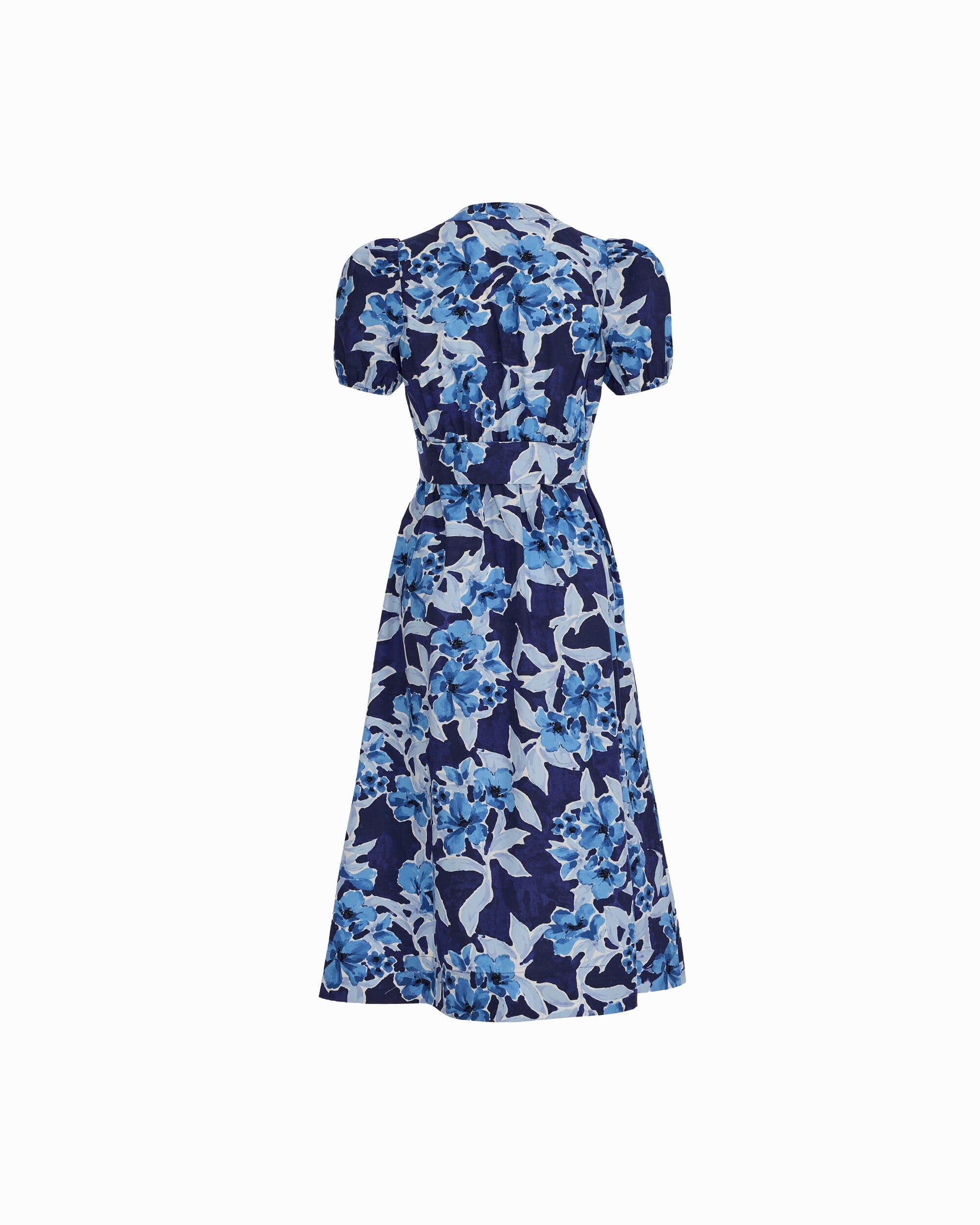 Puff Sleeve A-line Midi Dress - Anne Klein SANTORINI BLUE MULTI