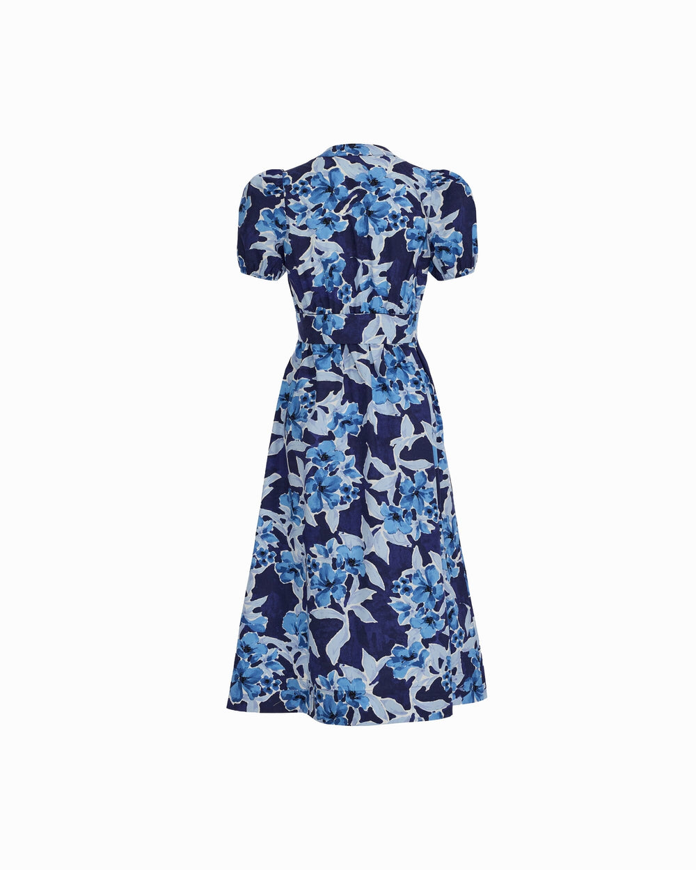 Puff Sleeve A-line Midi Dress - Anne Klein SANTORINI BLUE MULTI